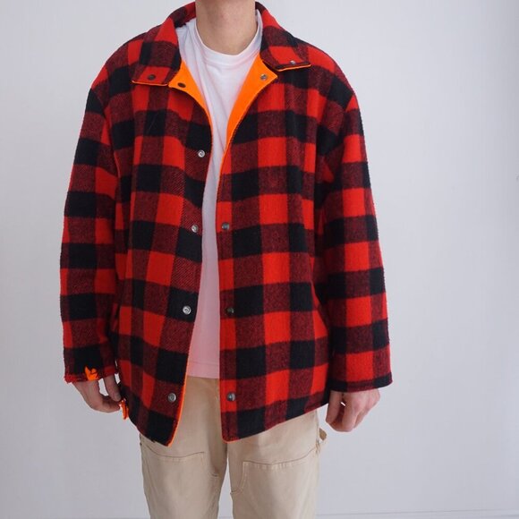 Red and Black Checkered Men's Shirt Jacket - Picture 1 of 15